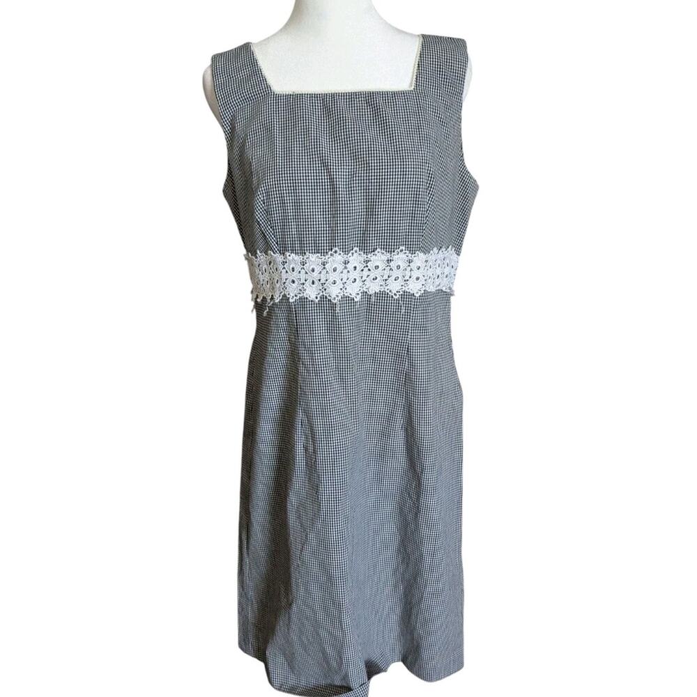 vtg 90s Gingham Dress Sheath Women 6 8 black White Check Crochet Y2k Mini - Picture 10 of 16